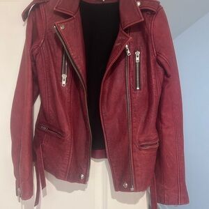Women's Red Leather Biker Jacket